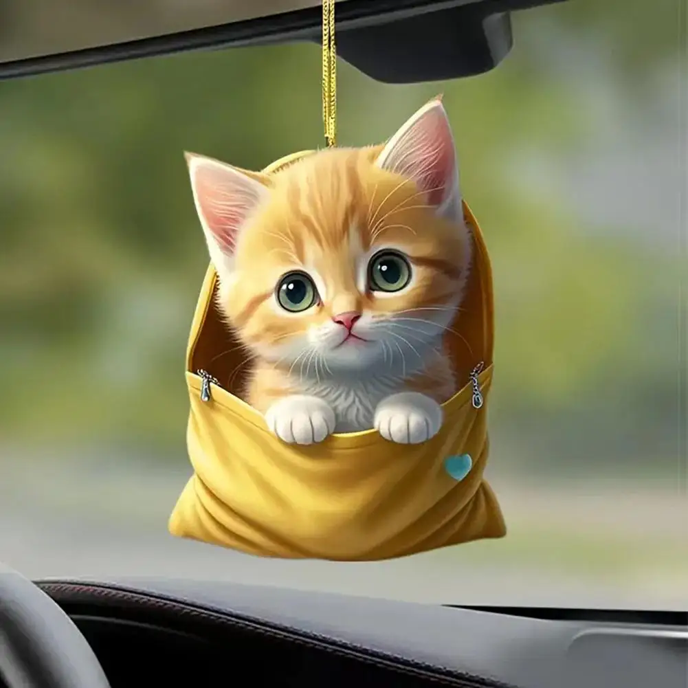 Acrylic 2D Cat Car Hanging Decoration Home Office Backpack Auto Rearview Mirror Cartoon Kitten Animal Hanging Ornament Pendant