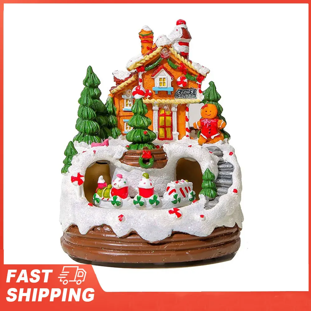 YL-2347 Glowing Music Snow House) Christmas Creative Ornaments Glowing Music Train Rotating Snow House Christmas Gift