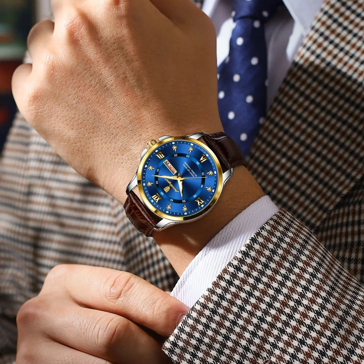 Men's Waterproof Luminous Date Week Business Watch