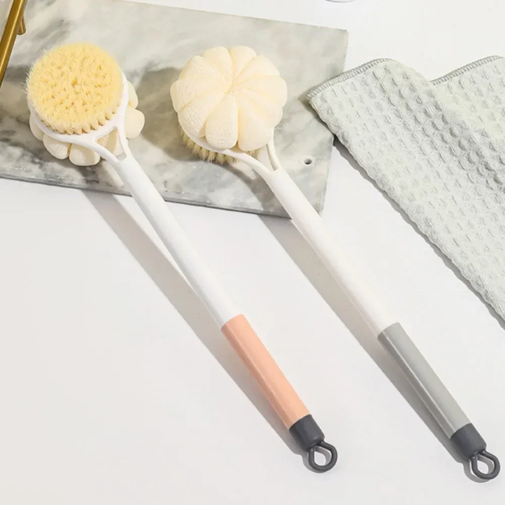 Silicone Double Side Brush Head Back Scrubber Shower Brush With Long Handle Dry Skin Exfoliating Body Massage Cleaning Tools