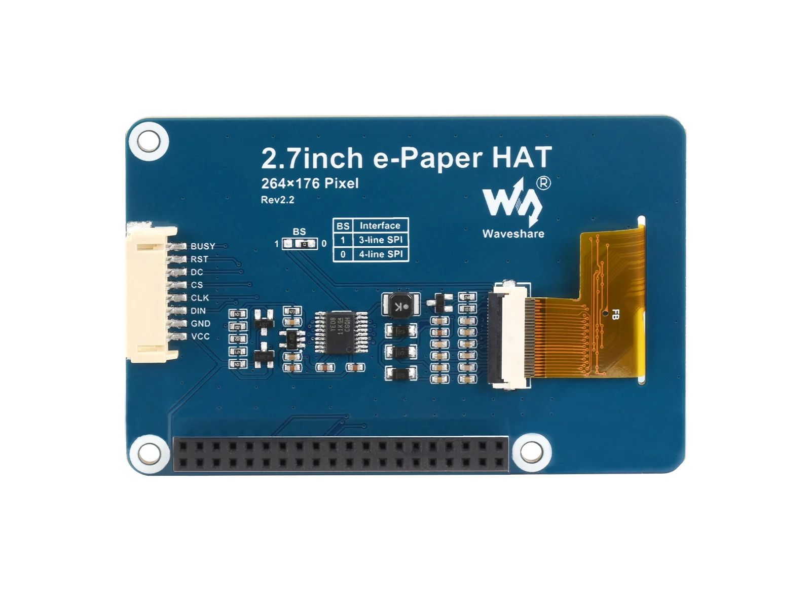 Pantalla de tinta electrónica de 2,7 pulgadas para Raspberry Pi 3B/2B/Zero W interfaz SPI compatible con dos colores, 264x176, 2,7 pulgadas