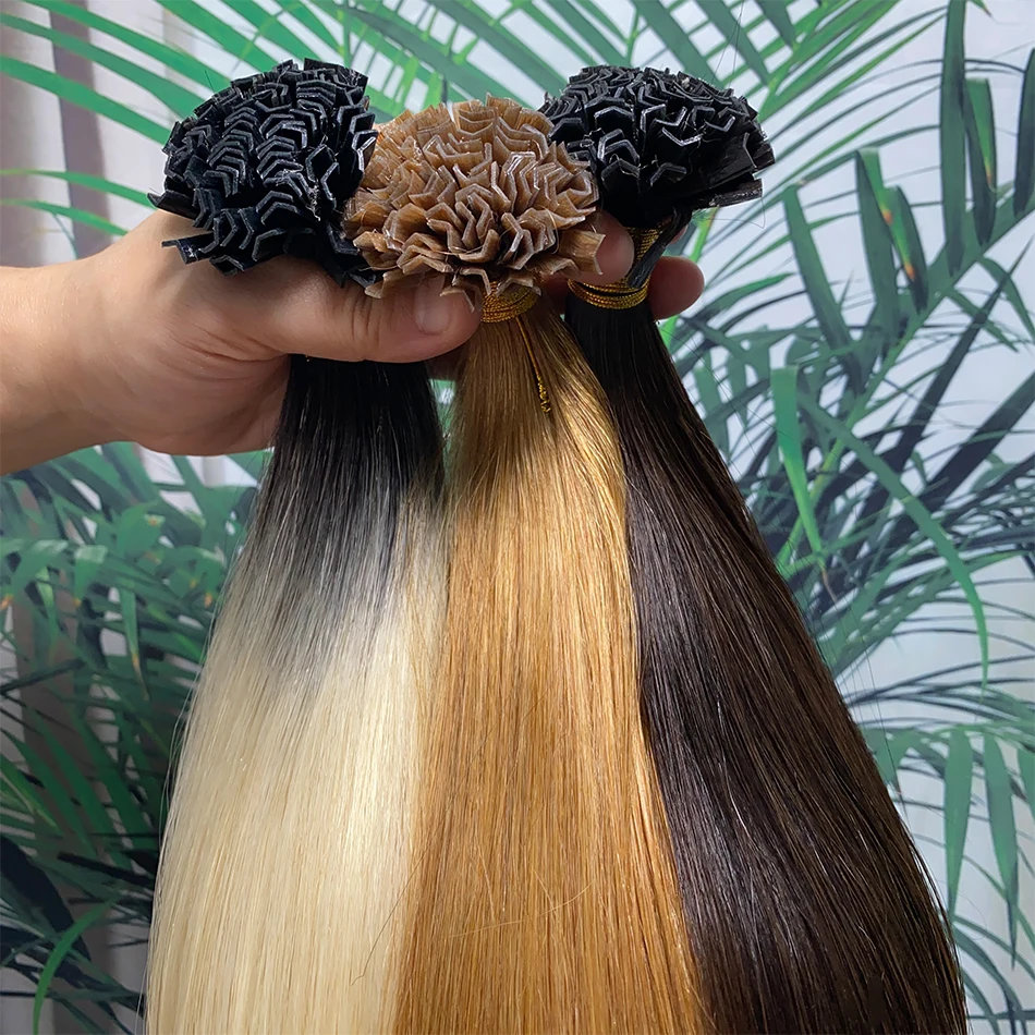 プレボンドVチップ人毛エクステ ケラチンエクステ 30インチ 100本 100%カラー レミー人毛 シルキーストレート