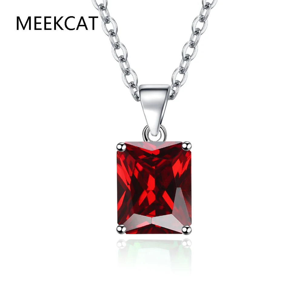 Emerald Cut Blue Topaz Created Blue Sapphire 925 Sterling Silver Pendant Necklace for Woman Rectangle Gemstone Jewelry Choker - view 3