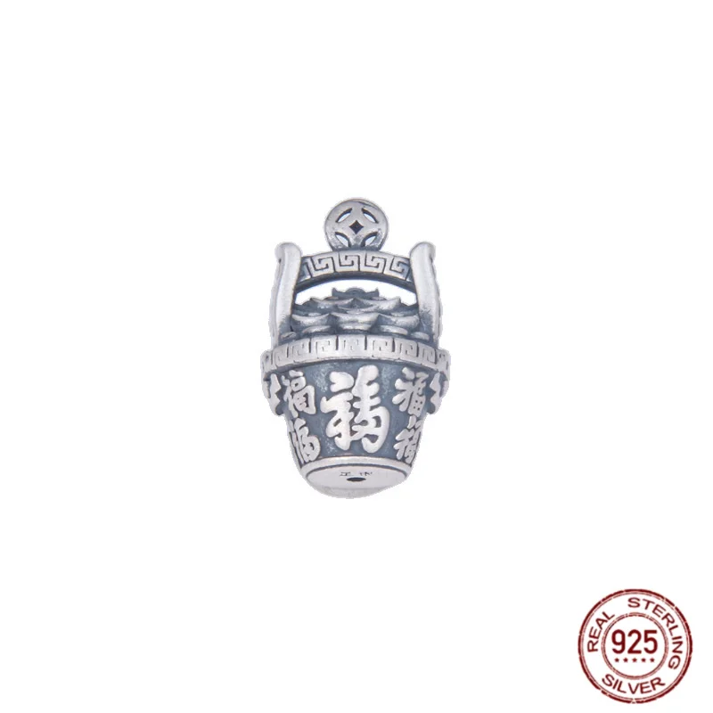 

999 Pure Silver Retro Personalized Bucket Gold Lucky Character Ingot Pendant For Men And Women Fashion Jewelry Gifts