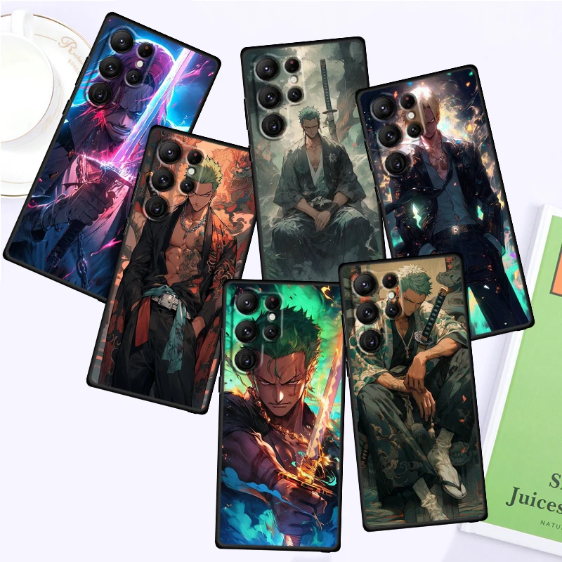 Luxury One Piece Anime Zoro For Samsung Galaxy S24 S23 S22 S21 S20 FE S10 S10E Plus Ultra Pro Lite 5G Black Soft Phone Case