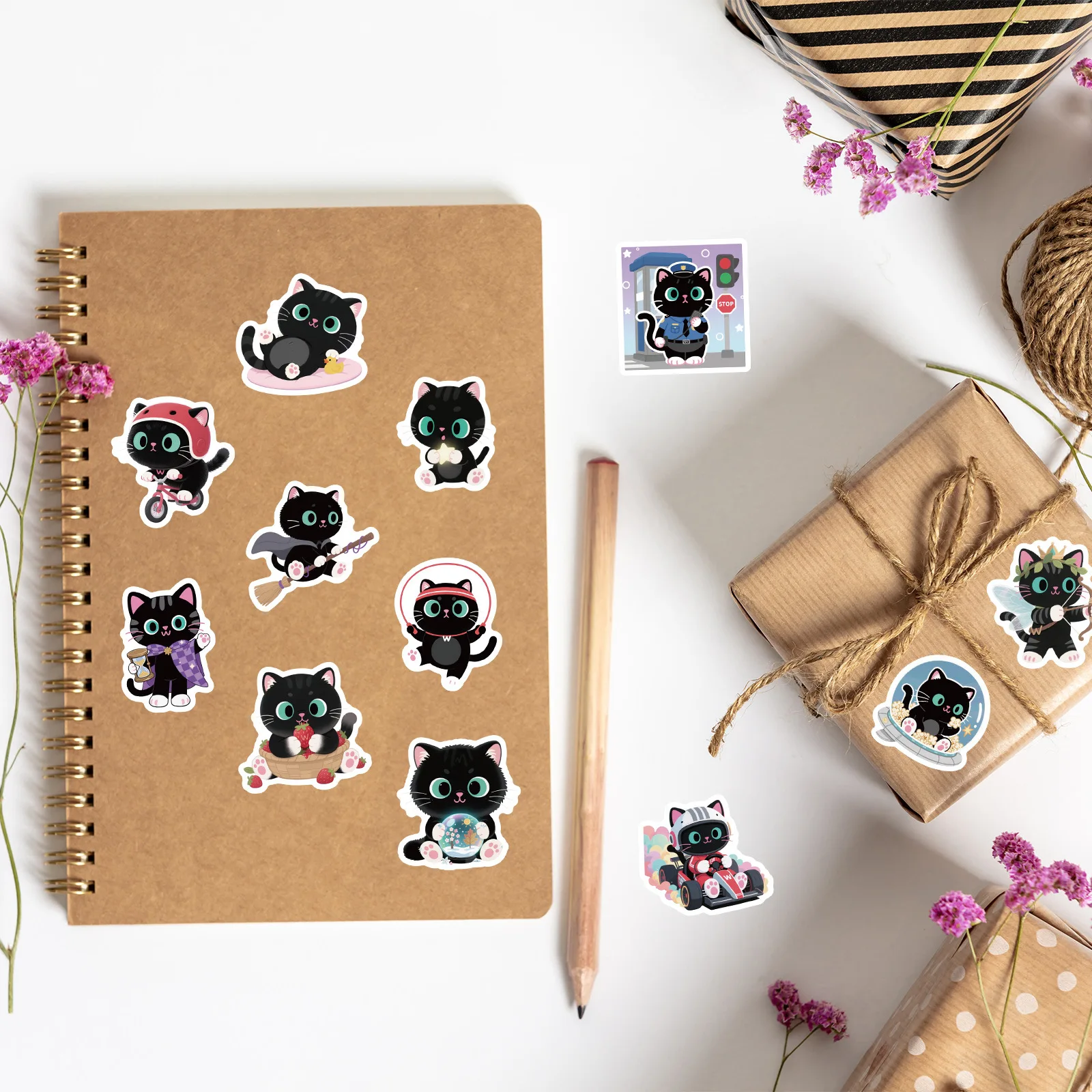 56PCS Kawaii Cat Stickers Black Cat Meme Graffiti Decoration DIY Cute Animal Kids Toys Laptop Guitar Car Bike Skateboard Decals