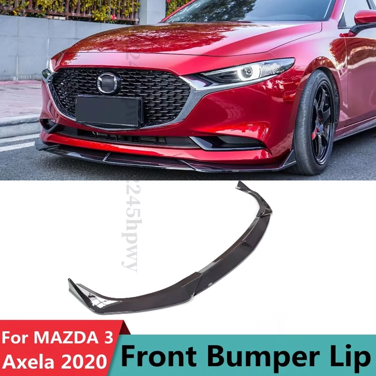 

For Mazda 3 Axela 2019-2020 Carbon Fiber Look/Black 3 Piece Car Front Bumper Splitter Lip Spoiler Diffuser Guard Protector Cover