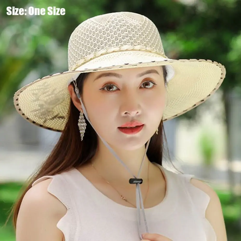 Шляпка женская Соломенная с широкими полями, модная пляжная Регулируемая Панама с защитой от УФ излучения, дышащая Складная в Корейском стиле