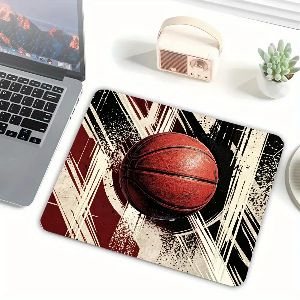Vintage Basketball Grunge Line Mouse Pad, Red Black Abstract Sport Print Non Slip Rubber Office Keyboard Pad mouse pad