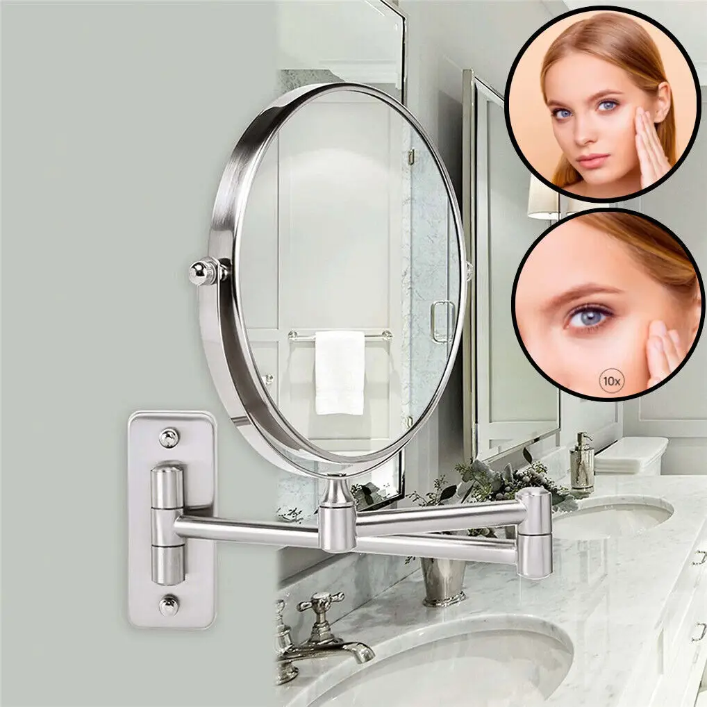 

10X Magnifying Wall Mounted Mirror 360 Swivel Makeup Mirror 8" Double Sided Vanity Bathroom Mirror Shaving