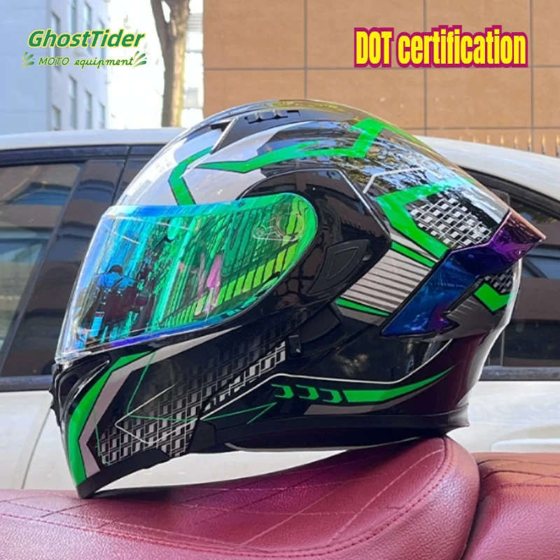 HOT DOT Approved LVS High Quality Motorcycle Helmet Dual Lens Flip Racing Helmet Men's Knight Head Protector Moto Accessories
