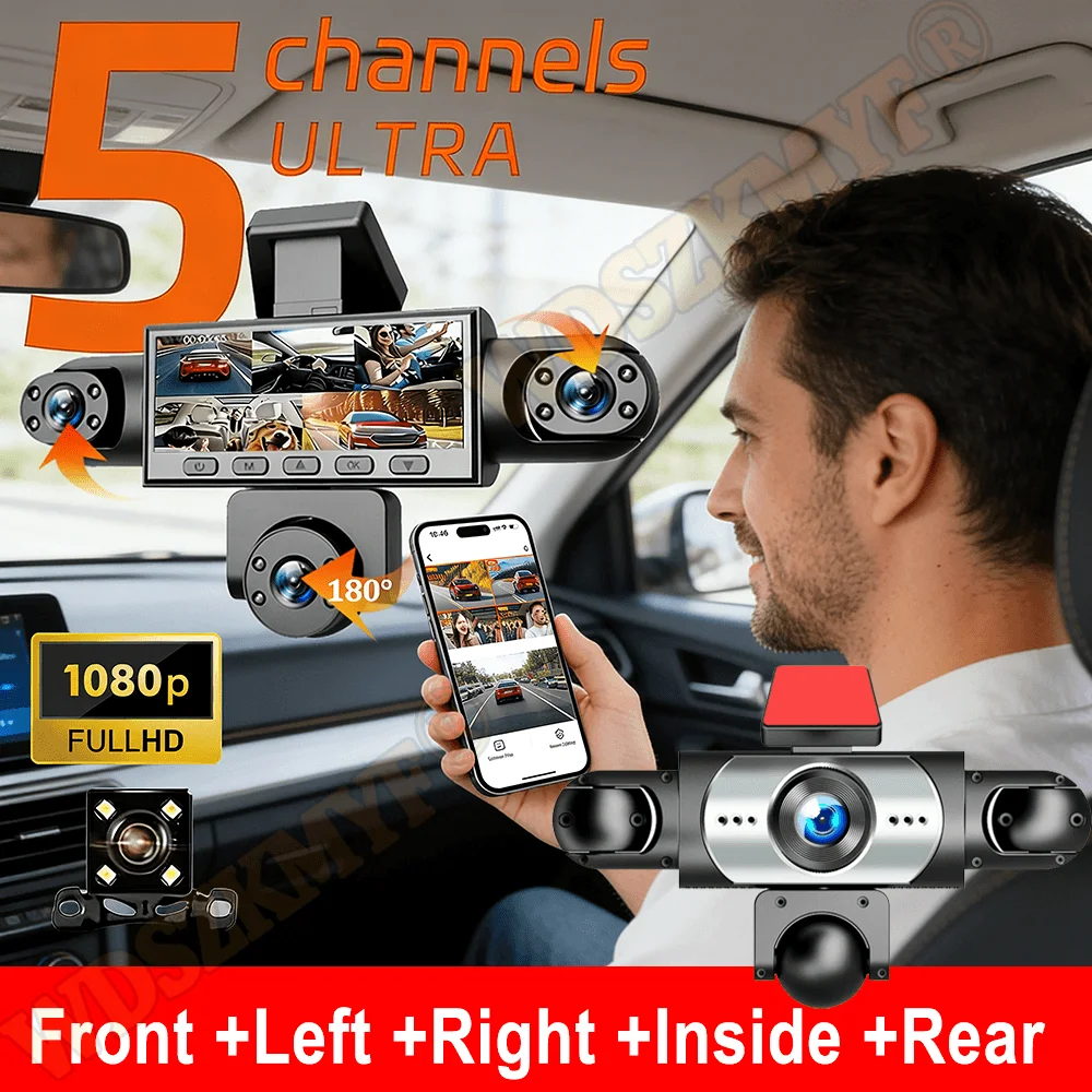 360° Car Dash Cam 4 Channels Video Recorder 1080P Car DVR 3/4 lens Front inside Rotatable and Rear View Night Vision Black Box