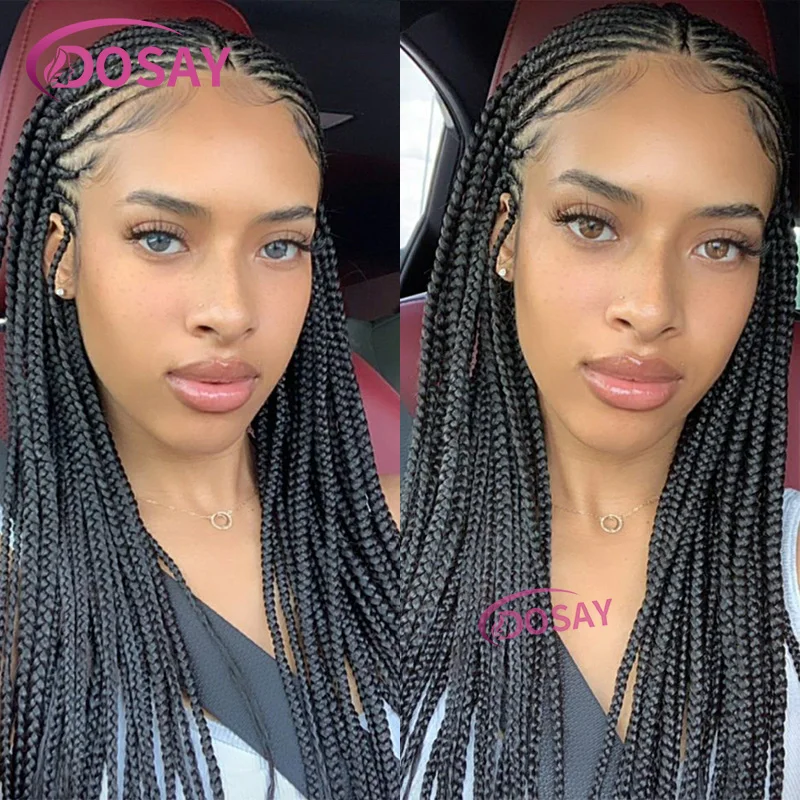 13x8 Lace Front Wig Synthetic Braided Wigs For Women Knotless Braids Lace Wig With Baby Hair LightWeight Wig Middle Part 36Inch