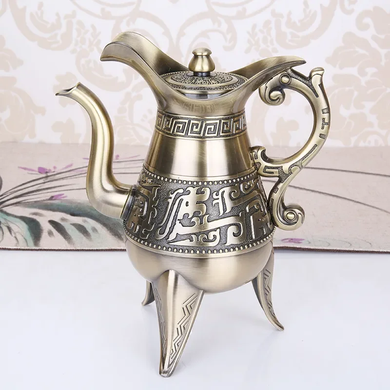 Vintage Bronze Metal Wine Warmer Set Retro Baijiu Pot Household Decorative Alcohol Heater Ornament High Quality Yellow Wine