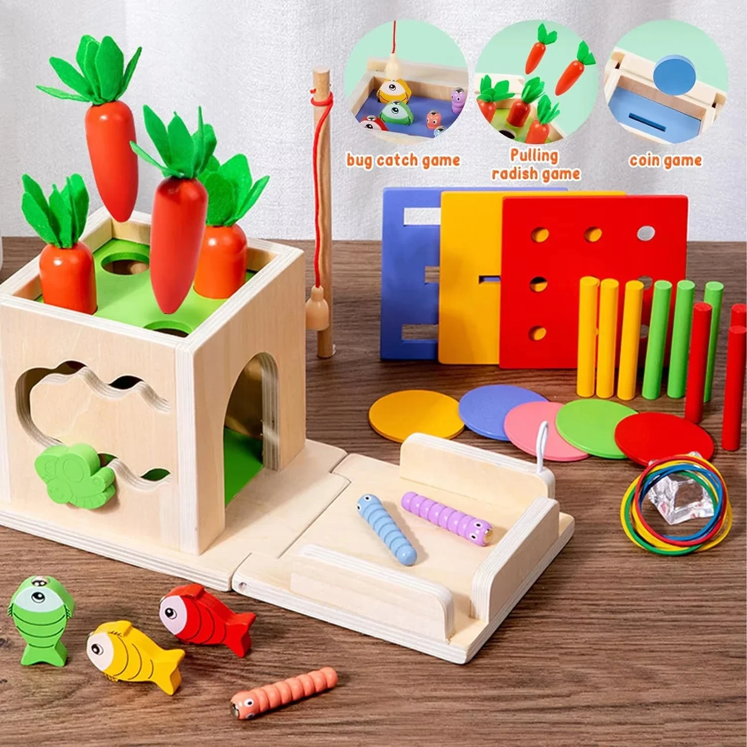 Wooden Montessori Toys Play Kit Sorting Matching Ball Box Multi-function Stick Game Baby Brain Development Learning Kids Toys