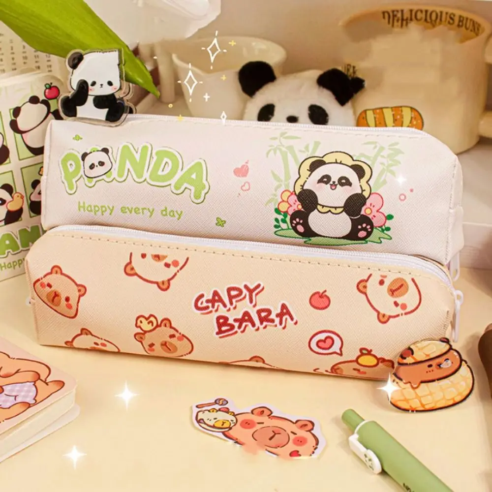 Waterproof Kawaii Capybara Pencil Bag Cute Design Cartoon Stationery Bag Creative Panda Pen Case Gift