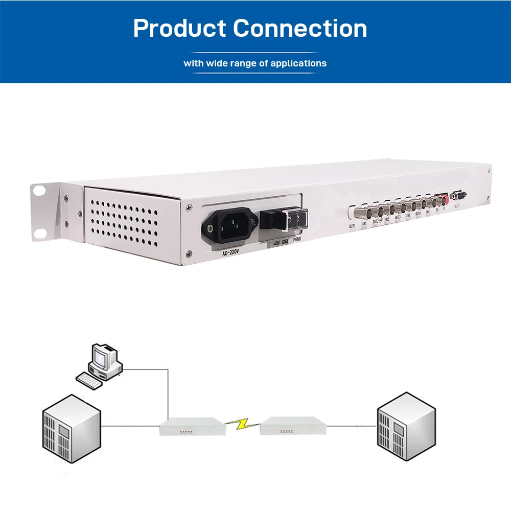 4E1 Fiber Optical Multiplexer PDH Optical Terminal 4 x E1 Over Fiber RS232 Loopback Control