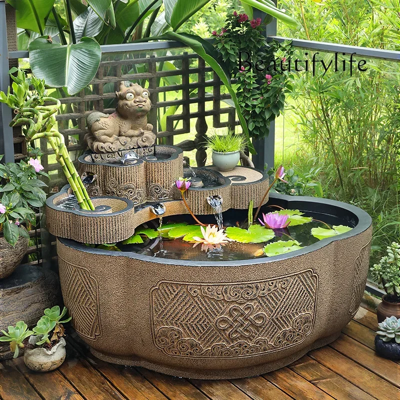 Garden Shengcai circular fish pond flowing water ornament Chinese outdoor circulating water fountain water feature