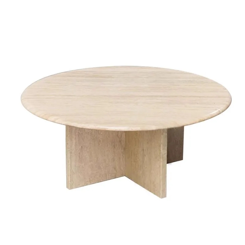 

Wabi Sand Wind Natural Travertine Round Coffee Table Designer Light Luxury Medieval Living Room Sofa Corner Coffee Table