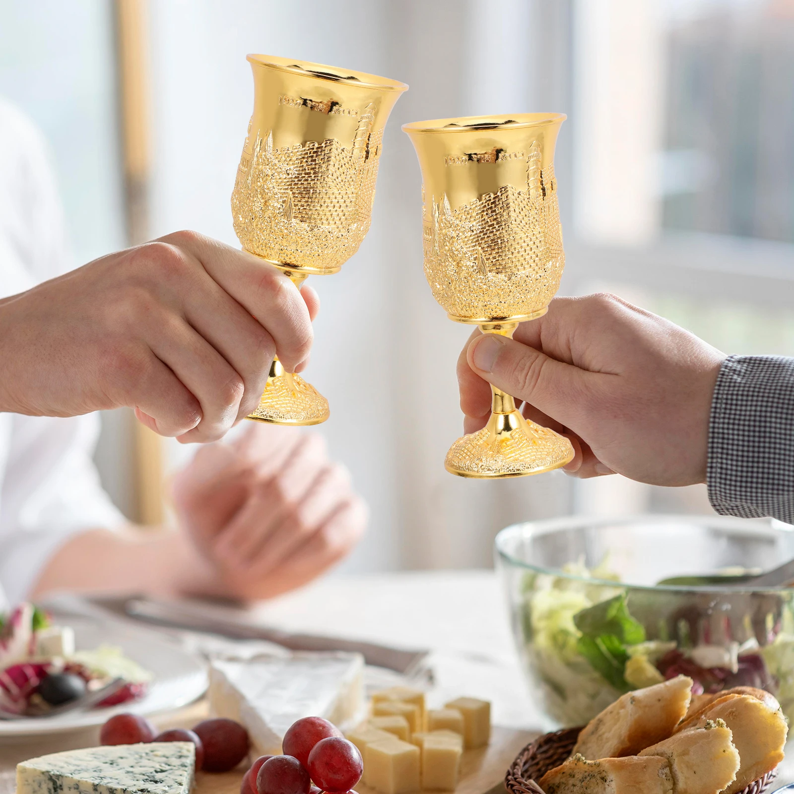 

Cup Set Holiday Glass Shabbat Gift Silver Plated Metal Passover Jewish Ceremony Drinkware Gold Tools
