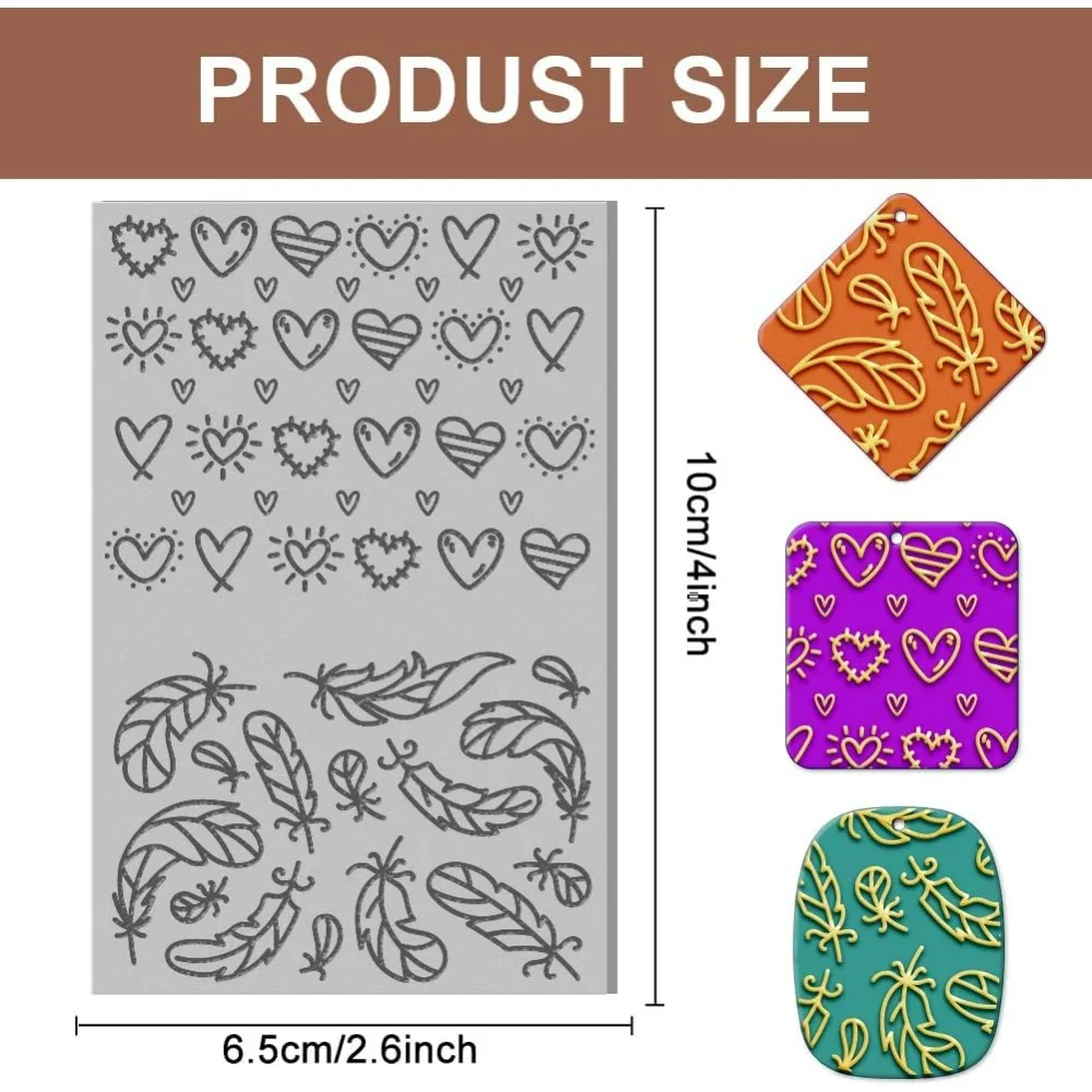 Листы из полимерной глины, листы для штампов в форме сердца, коврик из глины с перьями, коврик для моделирования растений, текстурные листы