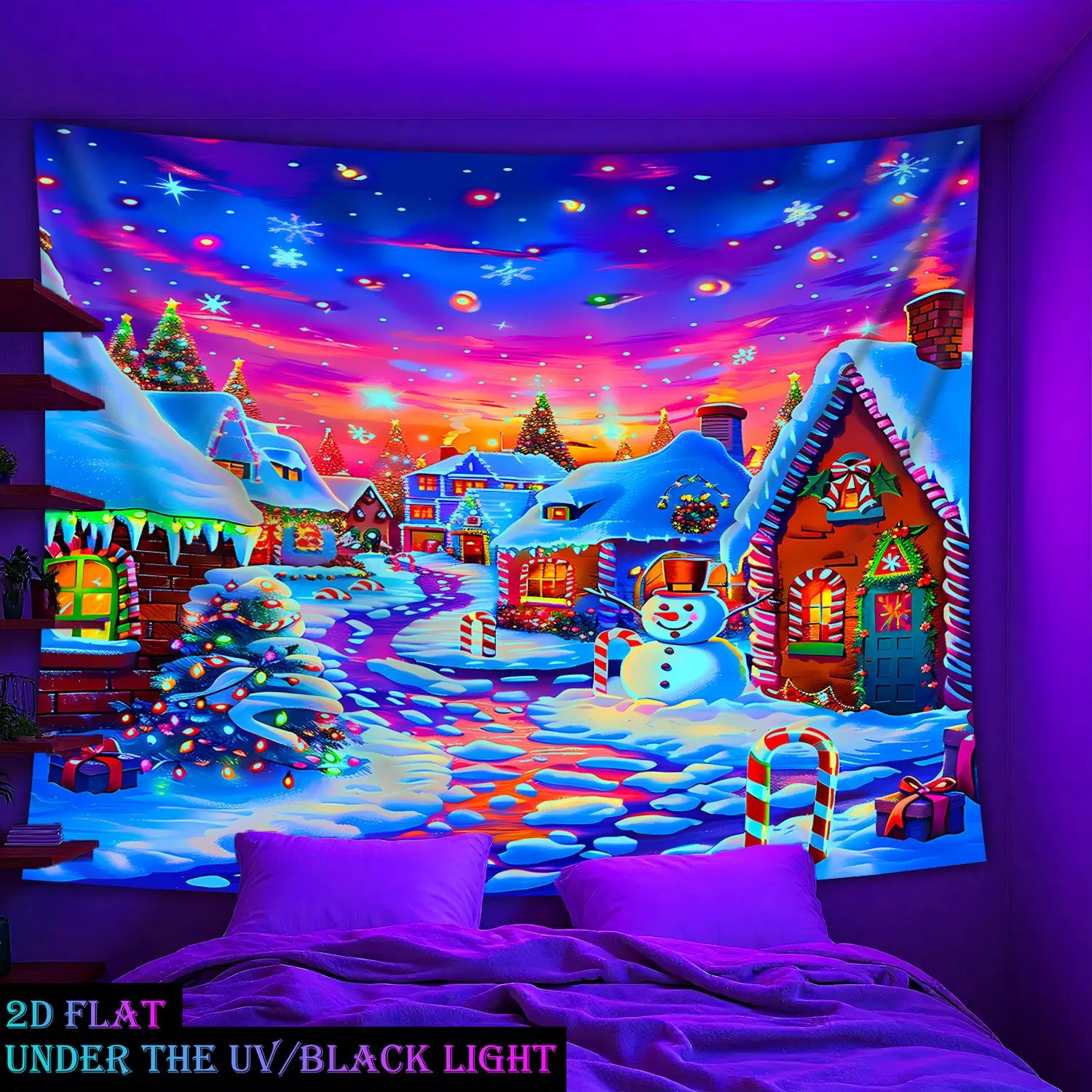 2D Flat,  Tapestry - Extra Large Wall Hanging with UV Flash Effect, Glow Un