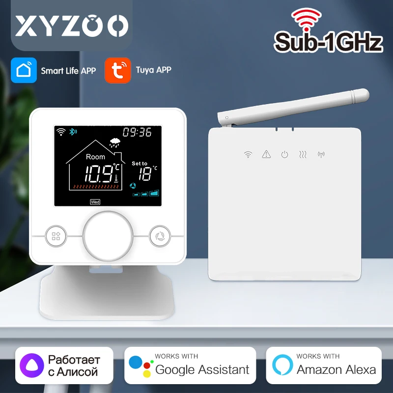 

Wireless Thermostat RF Water Gas Boiler WiFi Tuya Smart Temperature Controller Receiver Humidity Sensor with Alexa Google Alice