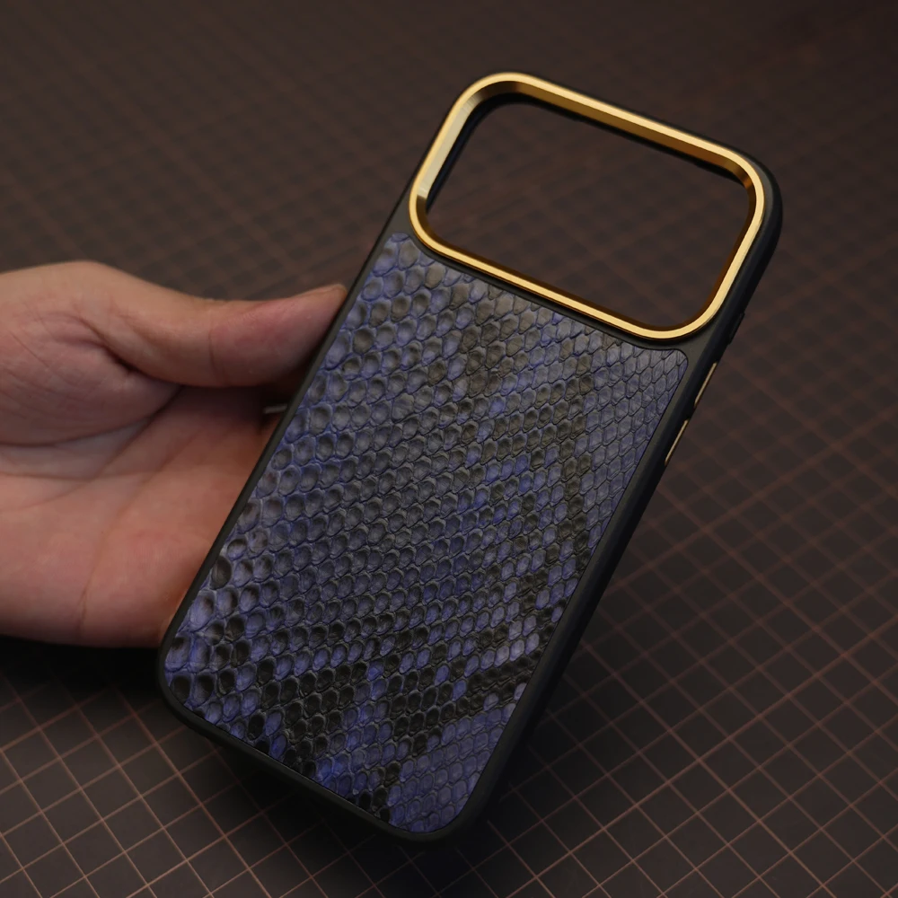 Luxe premium koningsblauw exotisch huidhoesje voor iPhone 17 16 15 Pro Max Cadeau voor vriend vriendje