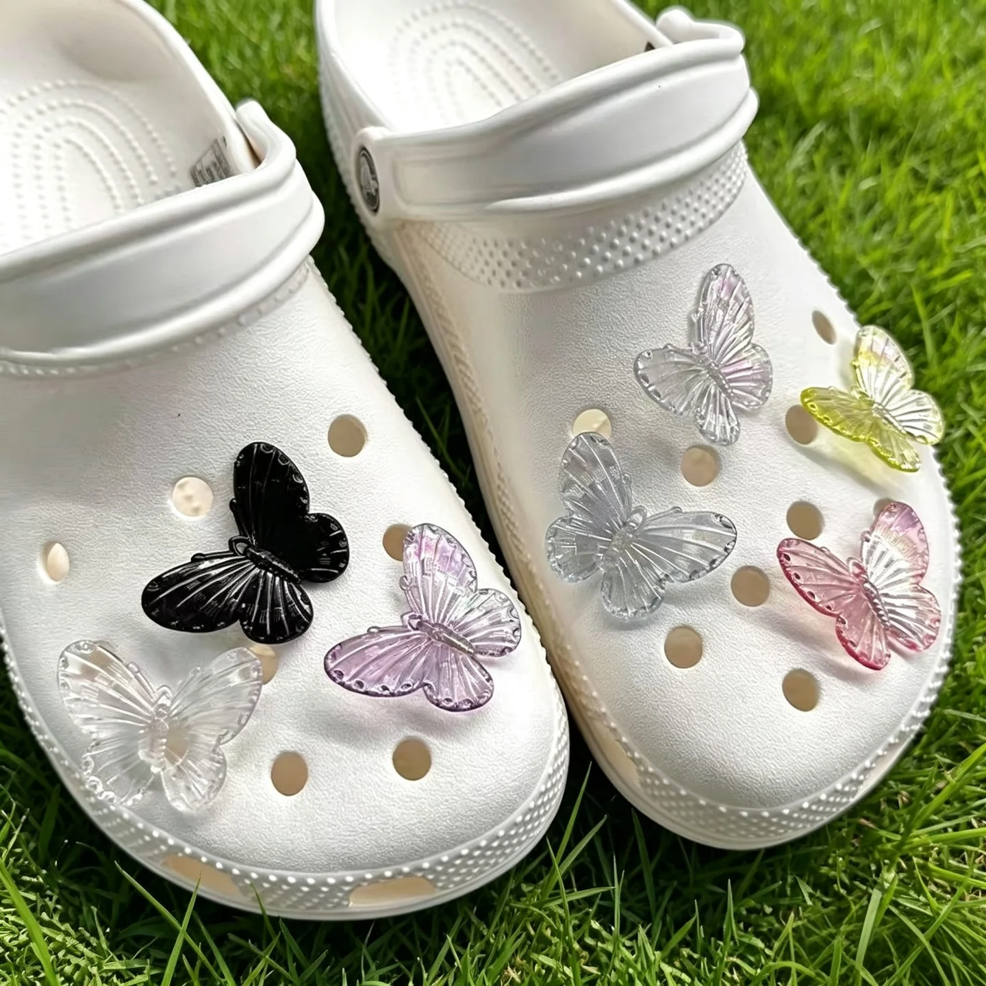 Transparent Butterfly Clog Shoe Charms PVC Detachable DIY Ornaments Women Summer Hole Sandals Cute Footwear Accessory Gift