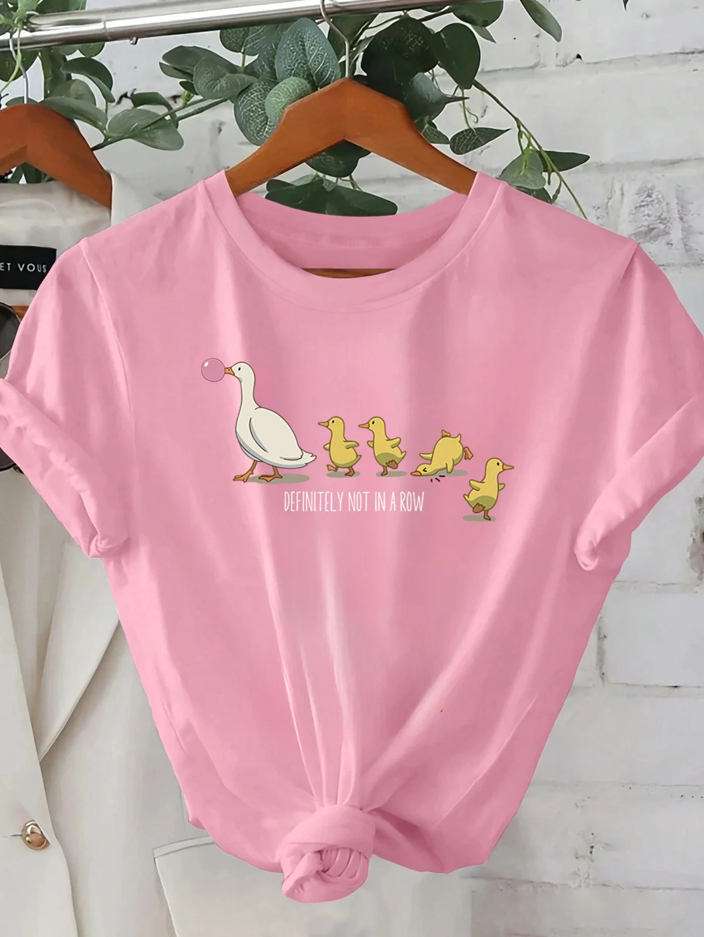 Ladies' Cute Duck Arrangement Printed Pattern T-shirt Casual Round Neck Short Sleeve Top Casual Summer Women's Clothing