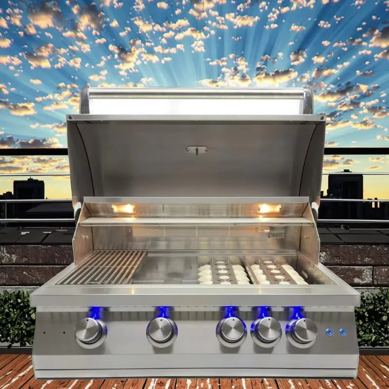 

Коммерческая 5-конфорочная газовая плита для тяжелых условий эксплуатации, уличная, встраиваемая, для барбекю, черная, из нержавеющей стали, для сада, для жарки на вертеле, на 5 человек