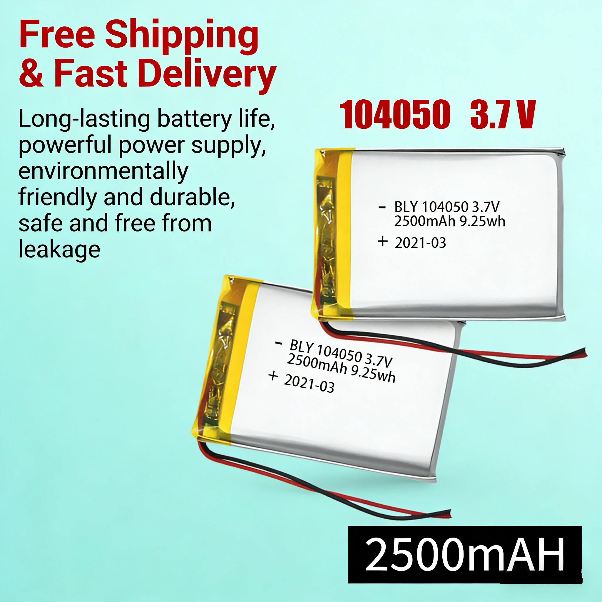 

104050 3.7V 2500mAh Rechargeable Li-Po Battery Lithium Polymer Cell for Bluetooth Speaker GPS PSP Dash Cam Driving Recorder