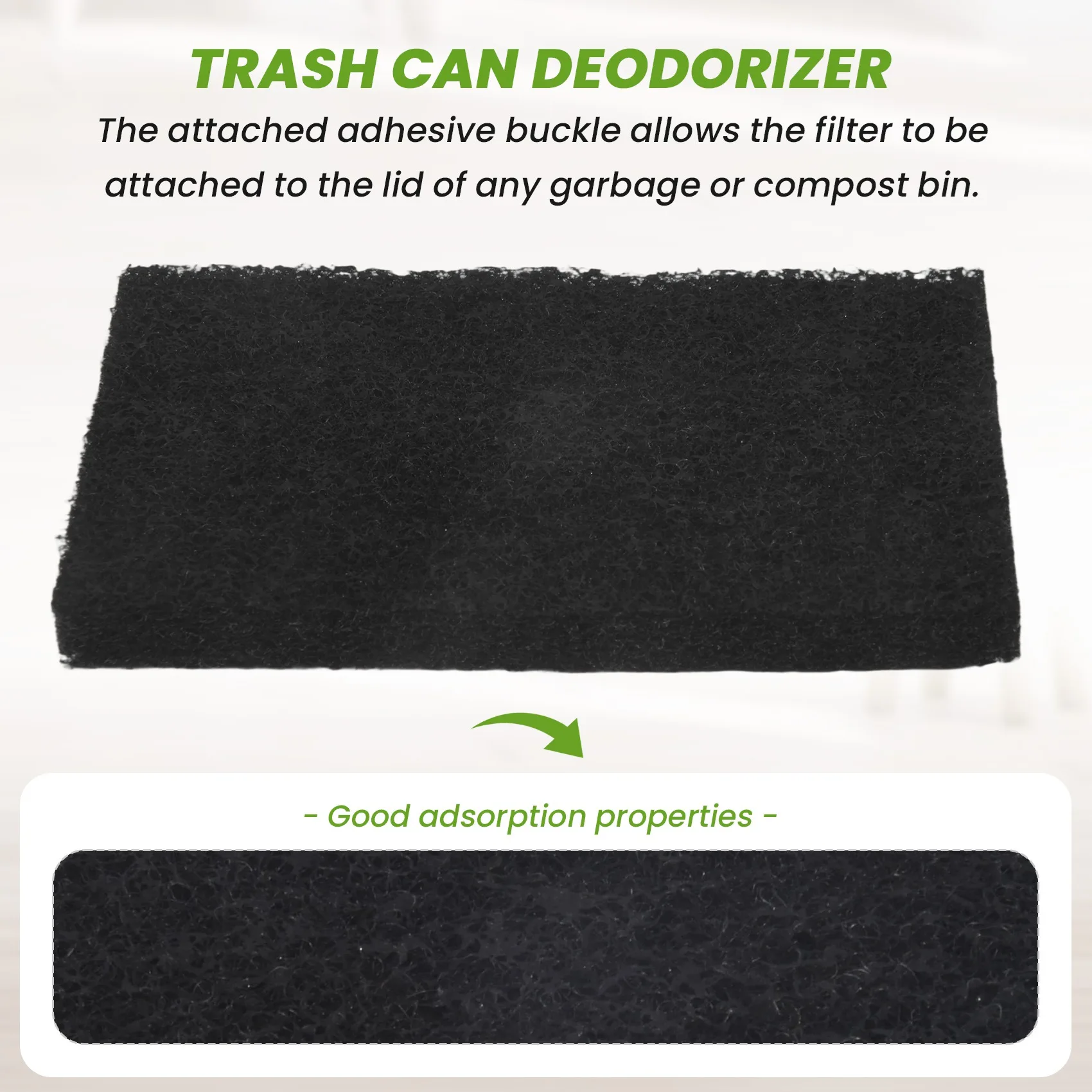 finefine 12Pack Trash Can Absorbing Filters, Activated Charcoal Purifying Deodorizer for Trash Cans, Compost Buckets-Rectangle