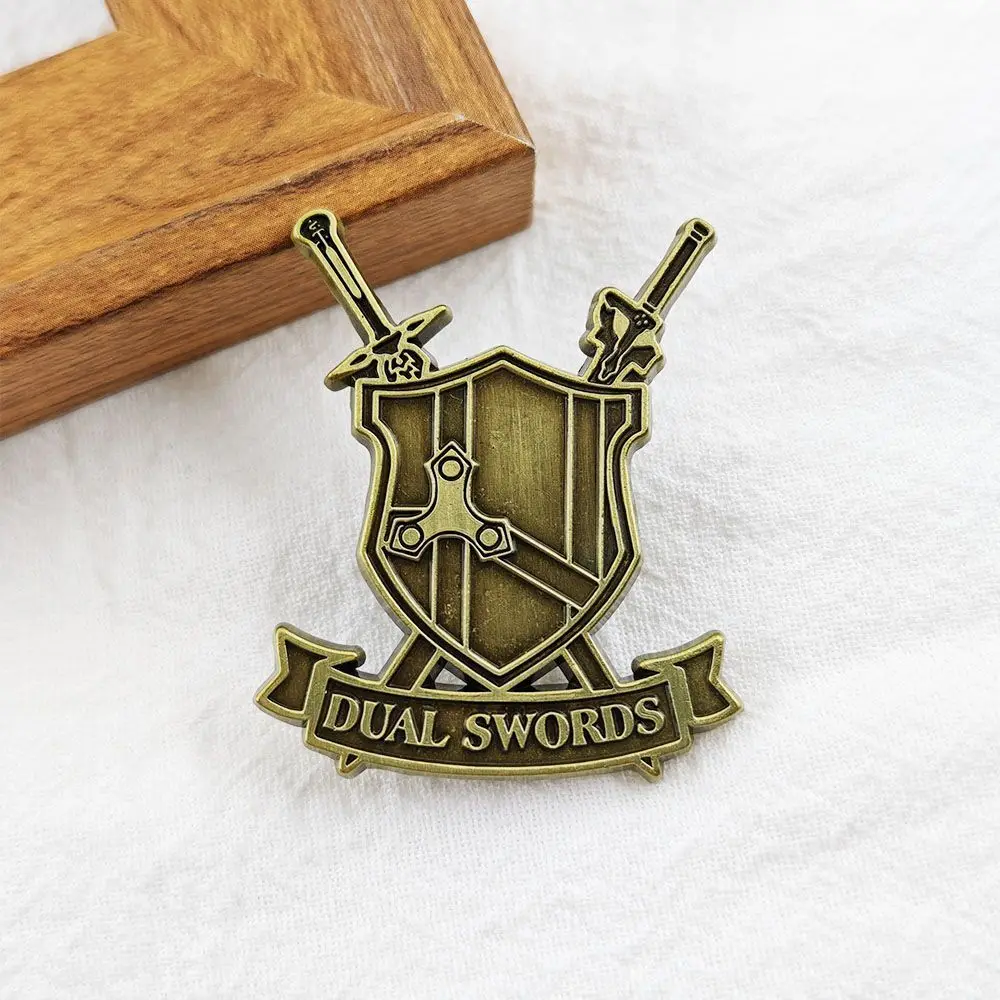 Vintage Dual Swords Heraldic Shield Enamel Pin, Medieval Knight Crossed Sword Lapel Brooch Decoration Crafts