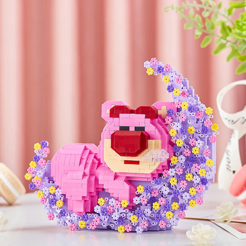 Disney Story Micro Blocos de Construção Cavalo de Balanço Kawaii Montagem Urso Rosa Mini Modelo de Tijolo para Presente de Natal, Dormindo