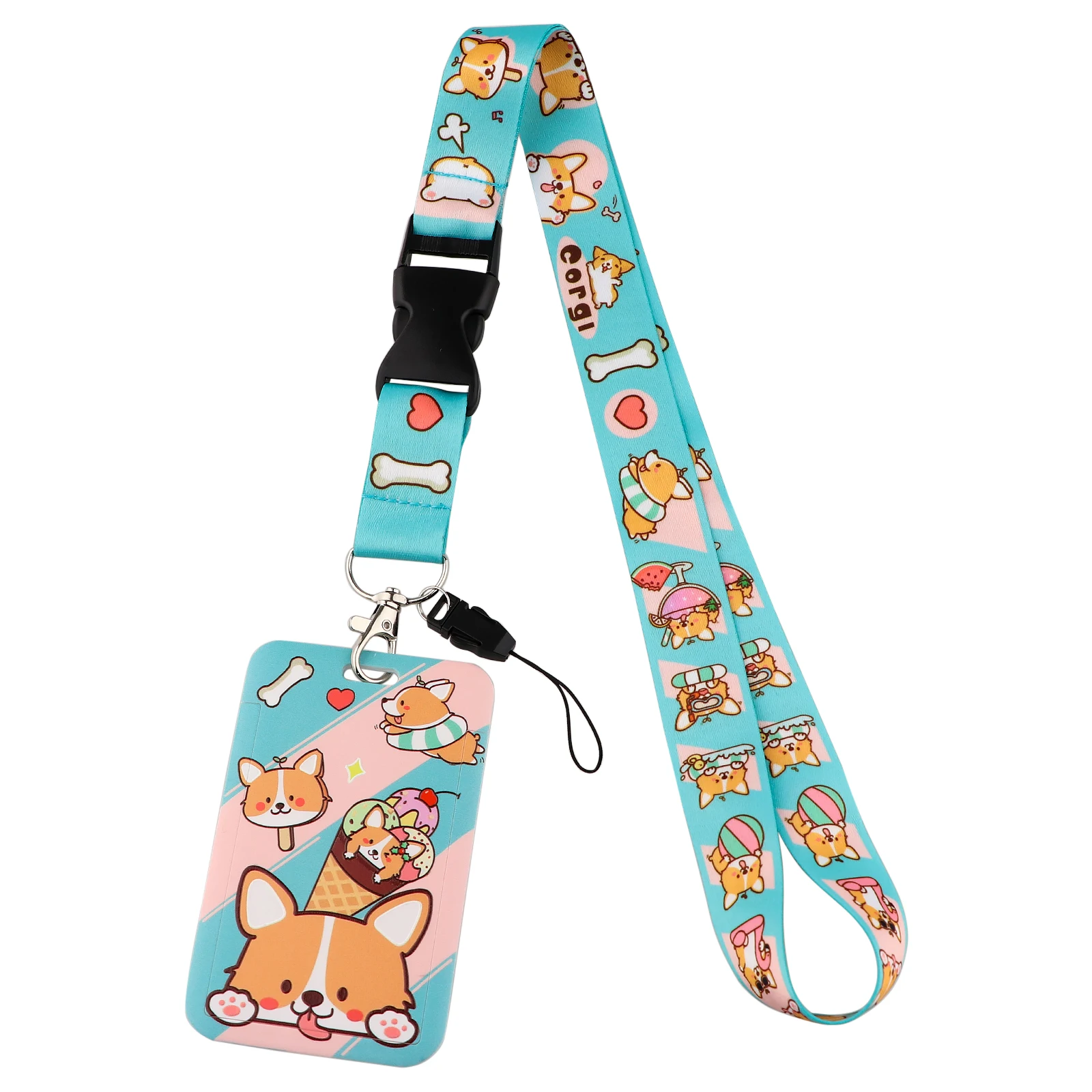 Cute Corgi Dog Mobile Phone Lanyard Neck Straps Neckband Key Chain ID Card Badge Holder Detachable Buckle Lanyards