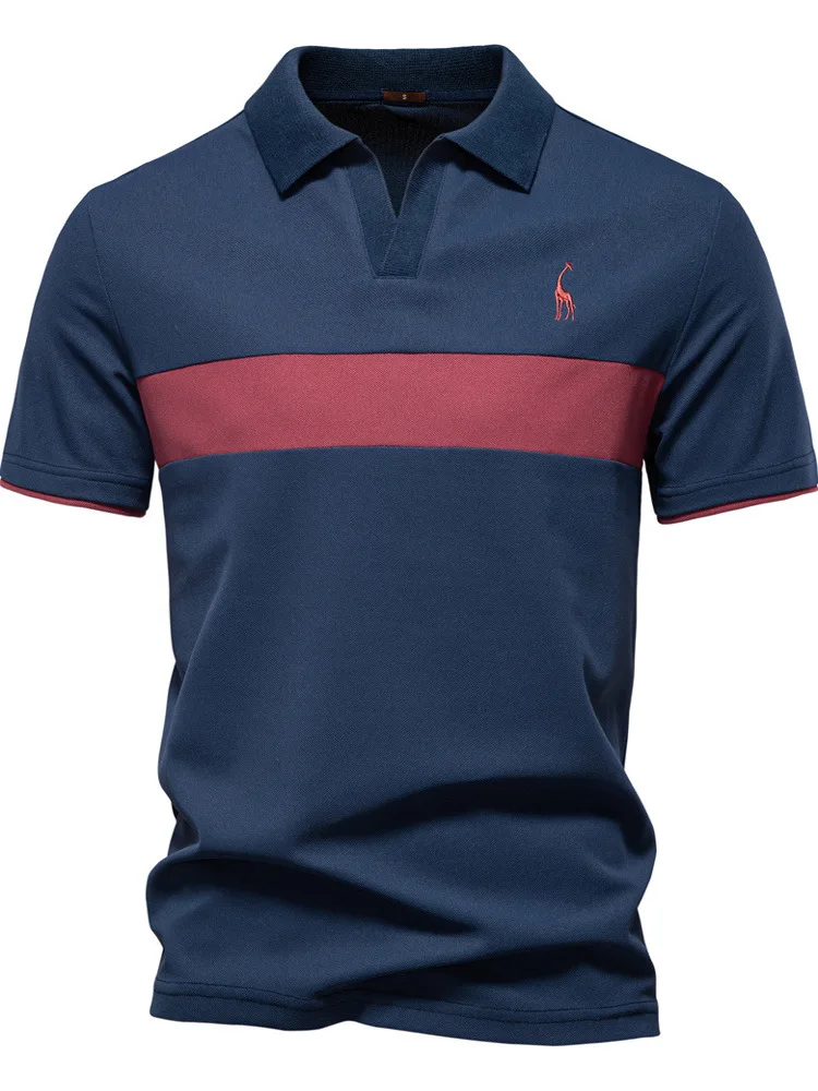 Novedad de verano, camiseta a rayas con cuello Faion para hombre, ocio, corte entallado, ort Sve Busin, ropa informal urbana para jóvenes