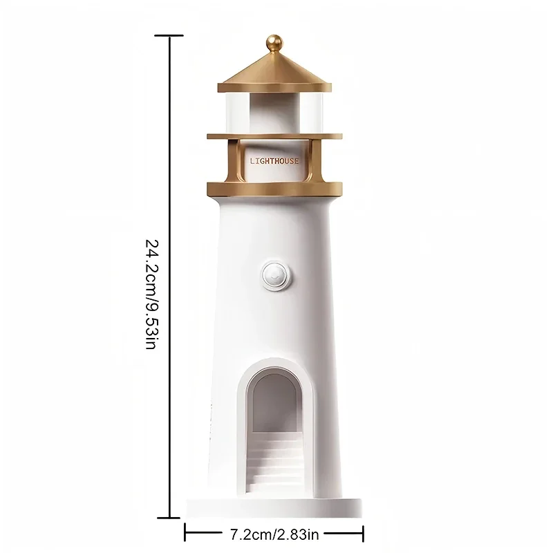 Art Deco Lighthouse Moon Projector, Rechargeable Induction LED Night Light, Living Room Fantasy Theme, Desktop Countertop Mount