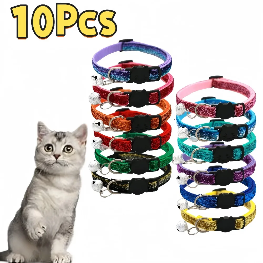 

10 шт., оптовая продажа, ошейник для кошек с колокольчиком, регулируемое ожерелье, ошейник для кошек, щенков, котят, дропшиппинг, ошейник для домашних животных и кошек