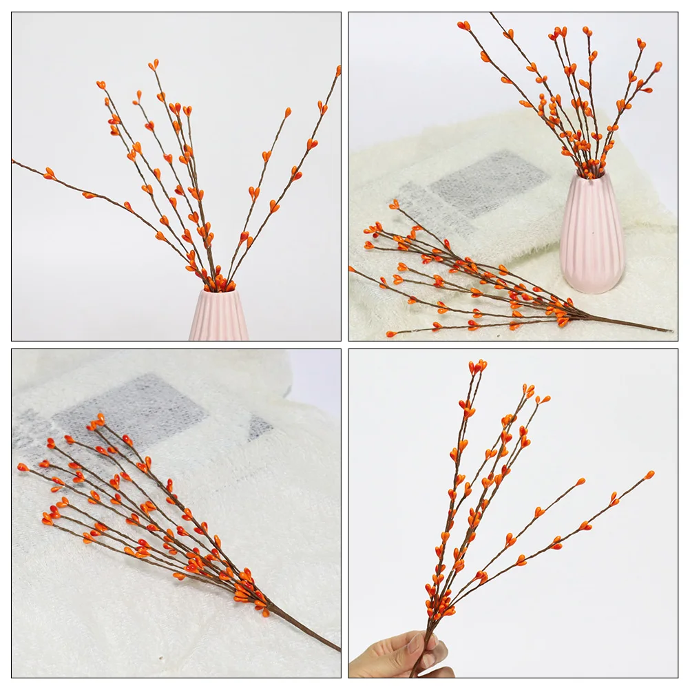 

5pcs Artificial Stems Premium Fake Berry Branches For Christmas Decorations Romantic Centerpiece Vase Farmhouse Floral Orange