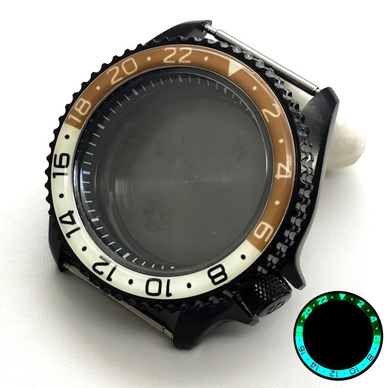 Mod Seiko SKX007 casing jam tangan 42mm C3, casing baja hitam berbingkai bercahaya cocok untuk NH35 NH36 4R 7S gerakan otomatis SKX009 SRPD