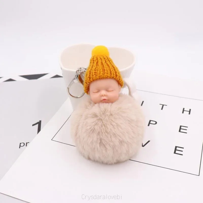 20pcs/lot Party Favors Cute Sleeping Baby Fluffy Balls Keychains Personalized Present Festival Supplies For Wedding Souvenir