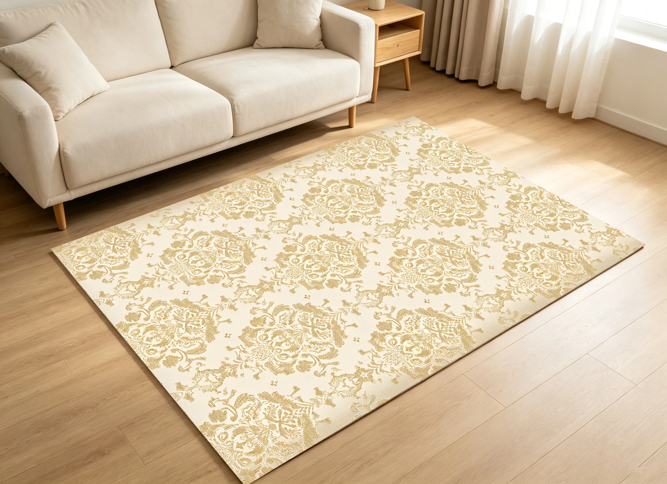 Beige European Retro Pattern 2D Rug, Soft & Comfortable, for Living Room & Bedroom, Enhances the Space & Adds a