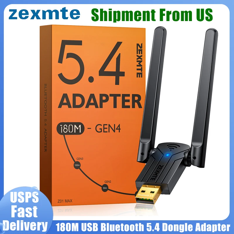 ZEXMTE Long Range USB Bluetooth Adapter for PC 5.4 USB Bluetooth Dongle with High Gain Antenna, Wireless Bluetooth Receiver