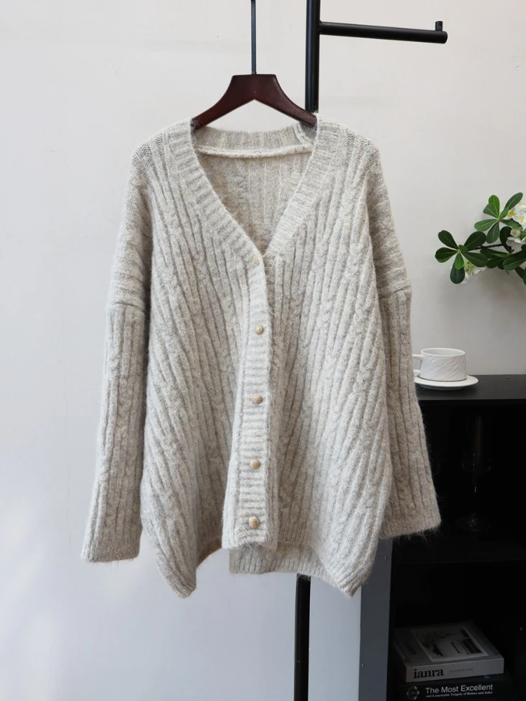 Cardigan mi-long pour femme, manteaux, vestes décontractées, amples, col en V, pulls Y2k, Streetwear, tricot élégant, automne hiver 2026