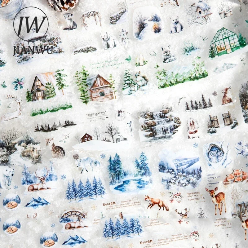 JIANWU 60mm*200cm Winter Scene Series Winter Snow Landscaping Material Collage PET Tape Creative DIY Journal Stationery