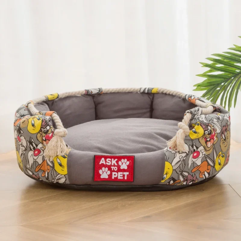 

Pet Dog Bed Nest Round Cartoon Printed Kennel Breathable Dogs Canvas House Pets Product for Small Medium Pets