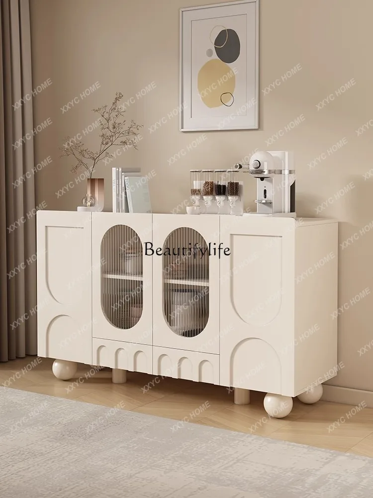 Cream Style Sideboard Cabinet Modern Minimalist Storage Living Room Tea Cabinet Wall-Mounted Integrated