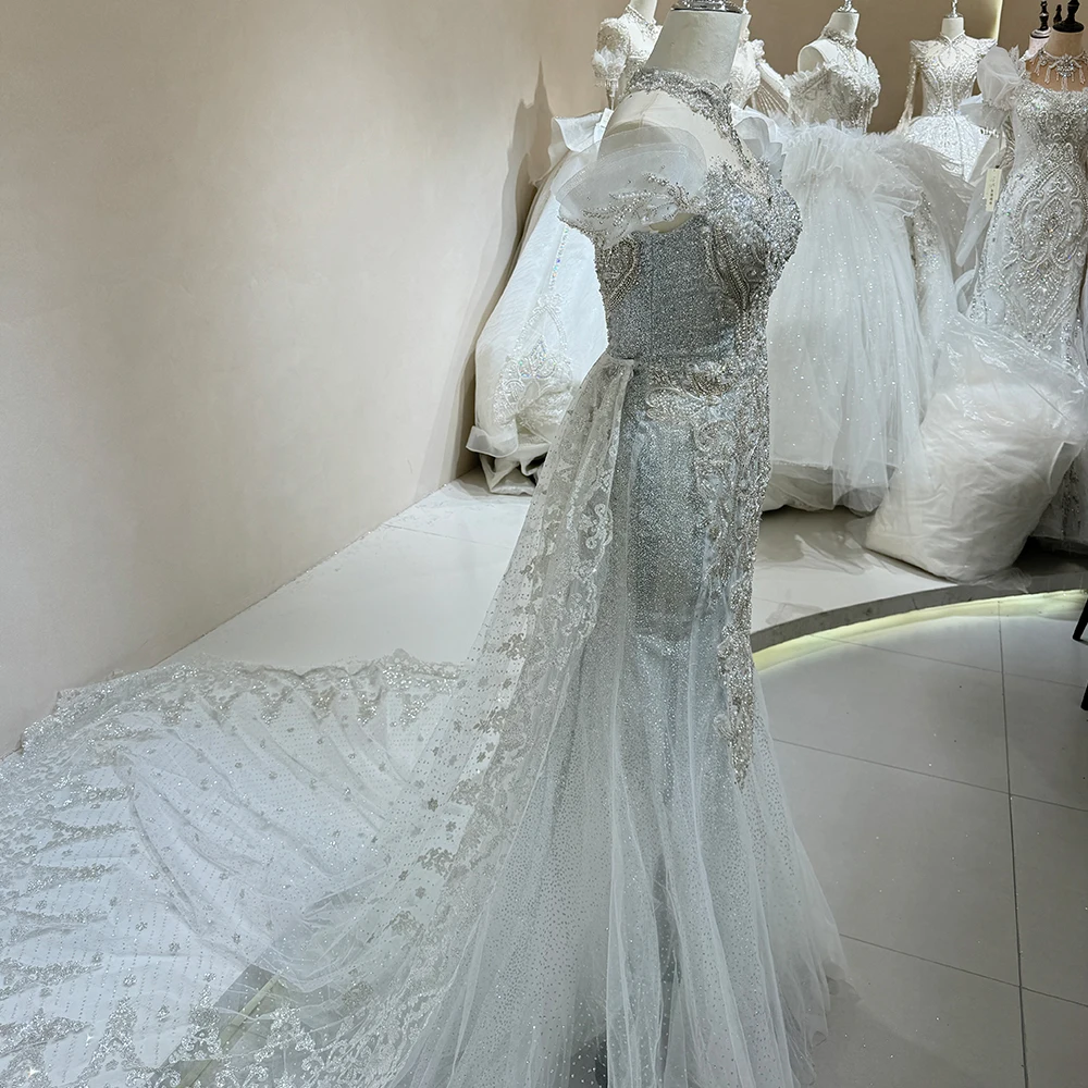 فساتين زفاف أنيقة حورية البحر للنساء قبالة الكتف فساتين العروس المخصصة قصيرة الأكمام الدانتيل رداء دي ماريج #3