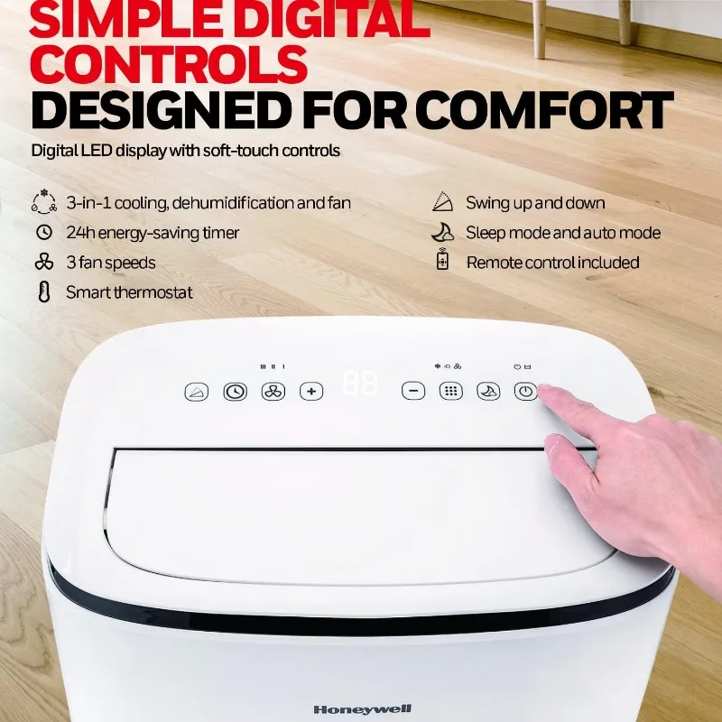 Honeywell-Climatiseur portable 10,000 BTU, 115V, pour chambre à coucher, salon, bureau, cuisine, refroidit jusqu'à 450 sq Fédération.